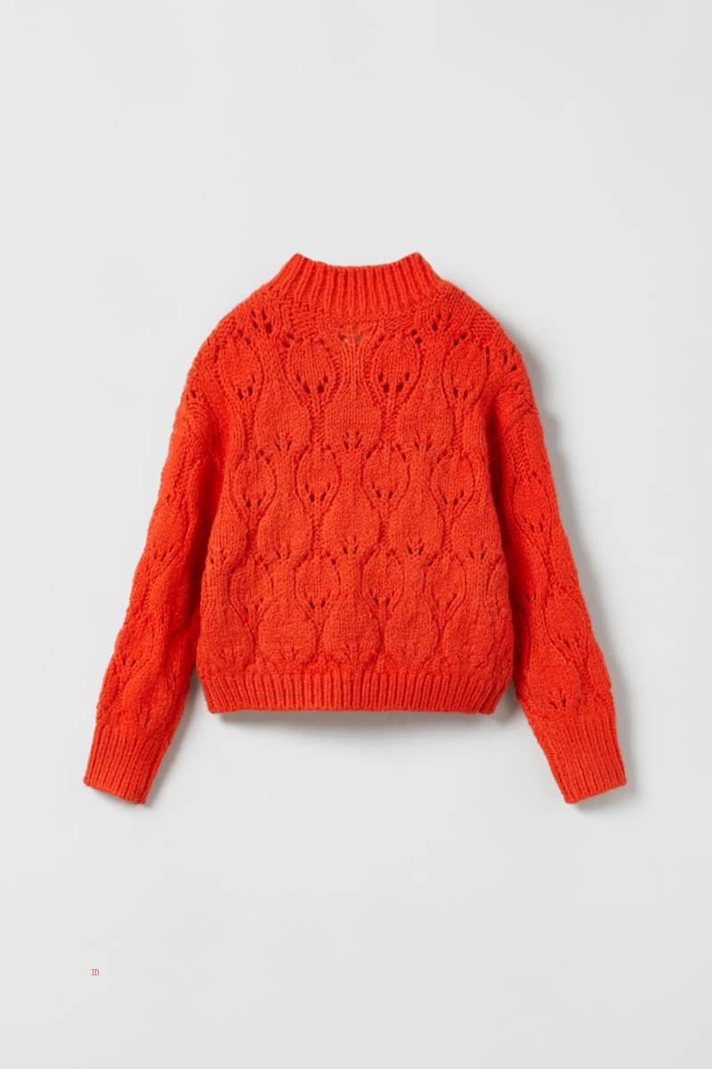 ZARA CABLE-KNIT HIGH NECK Tröjor Tjej Mörkorange | VJWYZ-3120