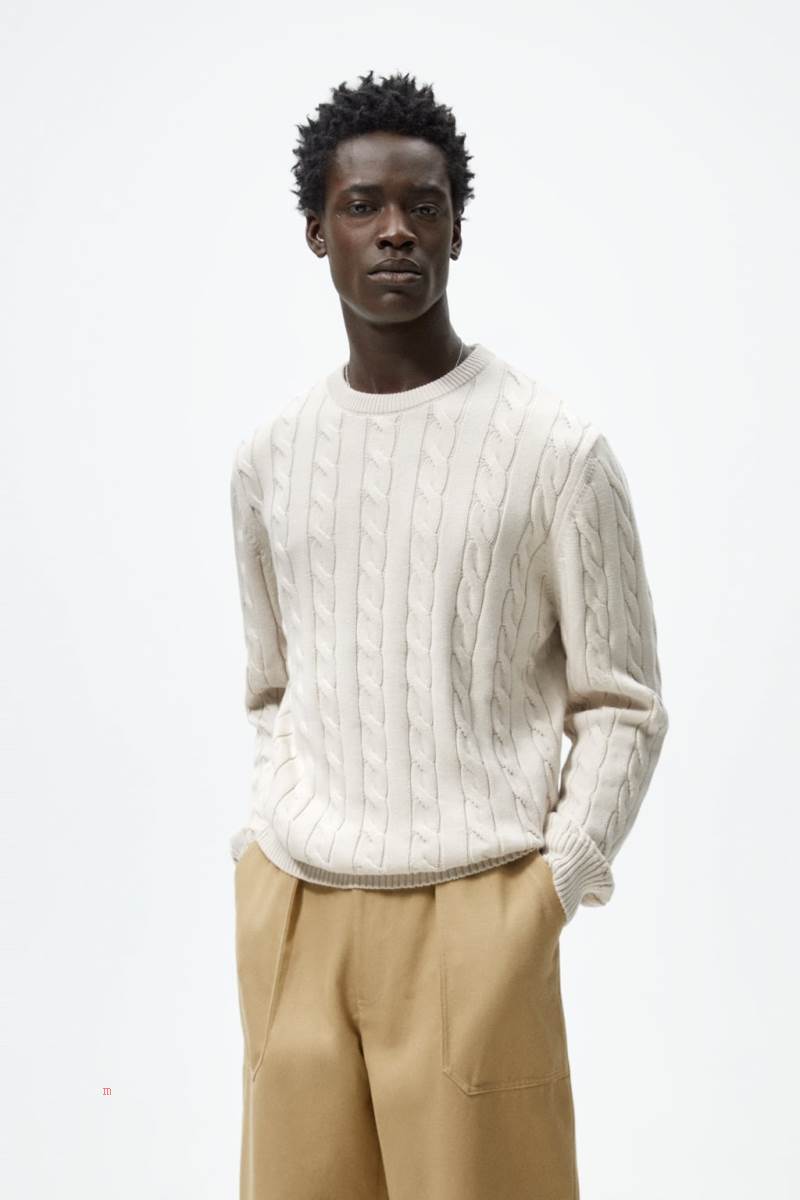 ZARA CABLE-KNIT TEXTURED Tröjor Herr Grå Vita | DNCOW-6418