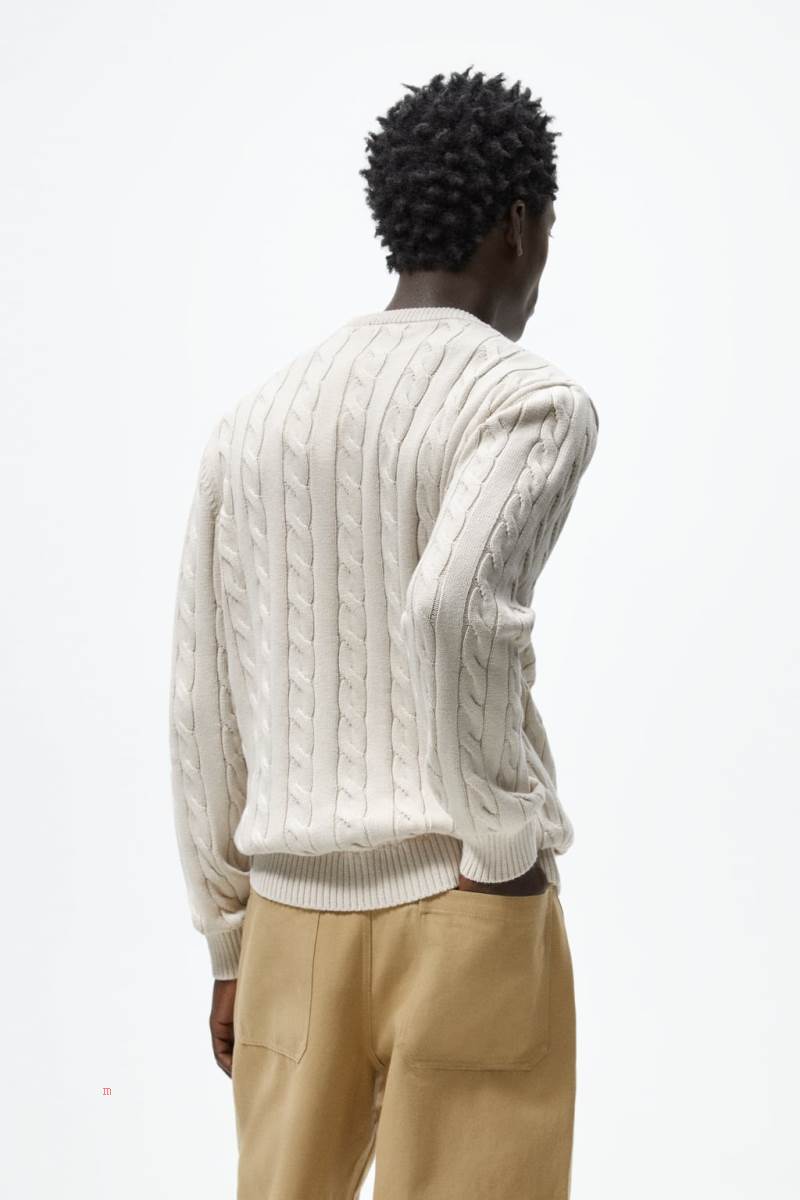 ZARA CABLE-KNIT TEXTURED Tröjor Herr Grå Vita | DNCOW-6418