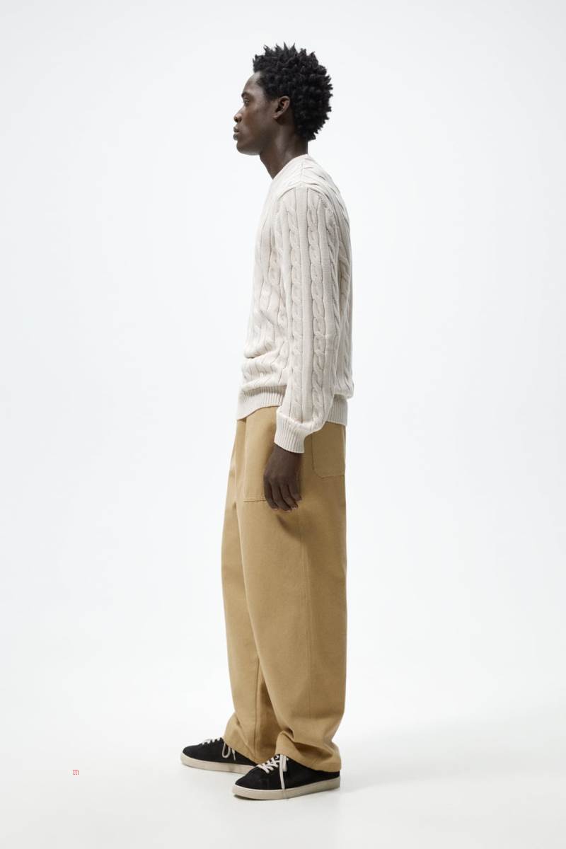 ZARA CABLE-KNIT TEXTURED Tröjor Herr Grå Vita | DNCOW-6418