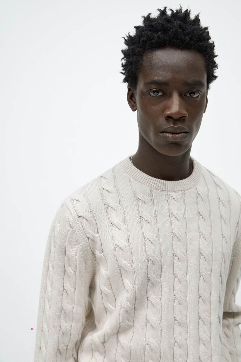 ZARA CABLE-KNIT TEXTURED Tröjor Herr Grå Vita | DNCOW-6418