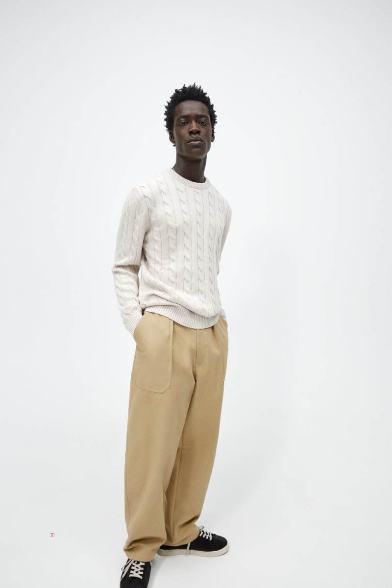 ZARA CABLE-KNIT TEXTURED Tröjor Herr Grå Vita | DNCOW-6418