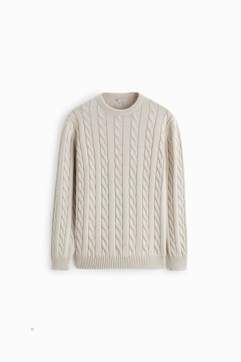 ZARA CABLE-KNIT TEXTURED Tröjor Herr Grå Vita | DNCOW-6418