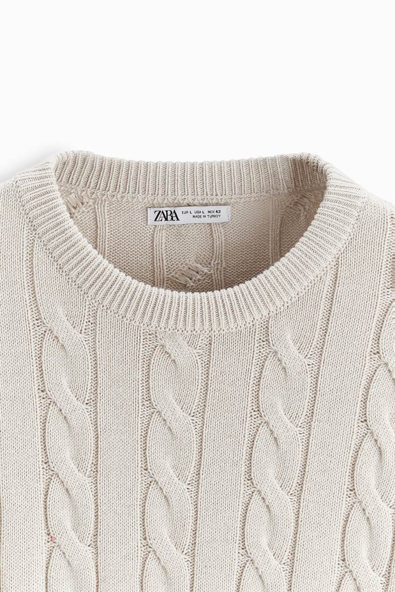 ZARA CABLE-KNIT TEXTURED Tröjor Herr Grå Vita | DNCOW-6418
