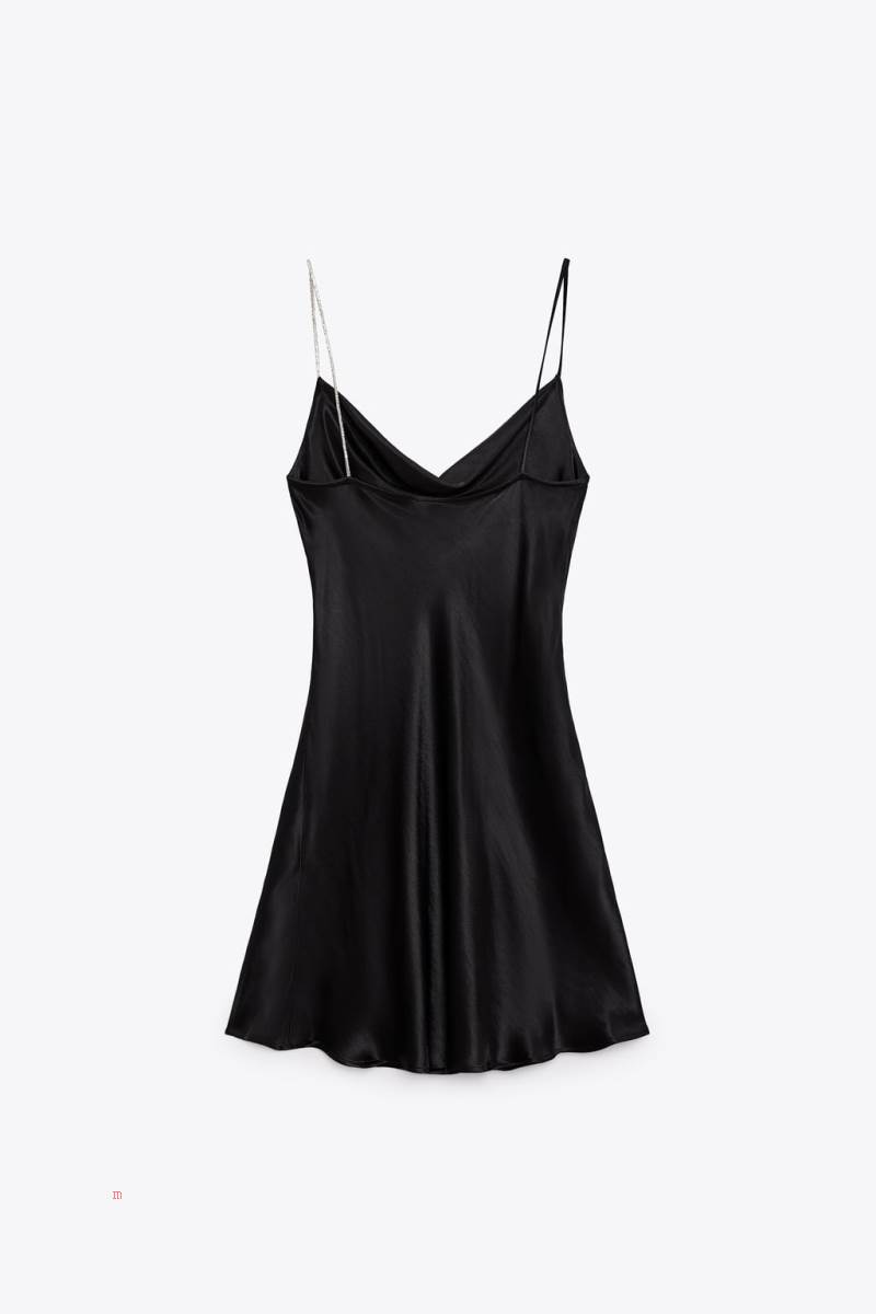 ZARA CAMISOLE WITH RHINESTONE STRAPS Klänning Dam Svarta | HARDI-9248