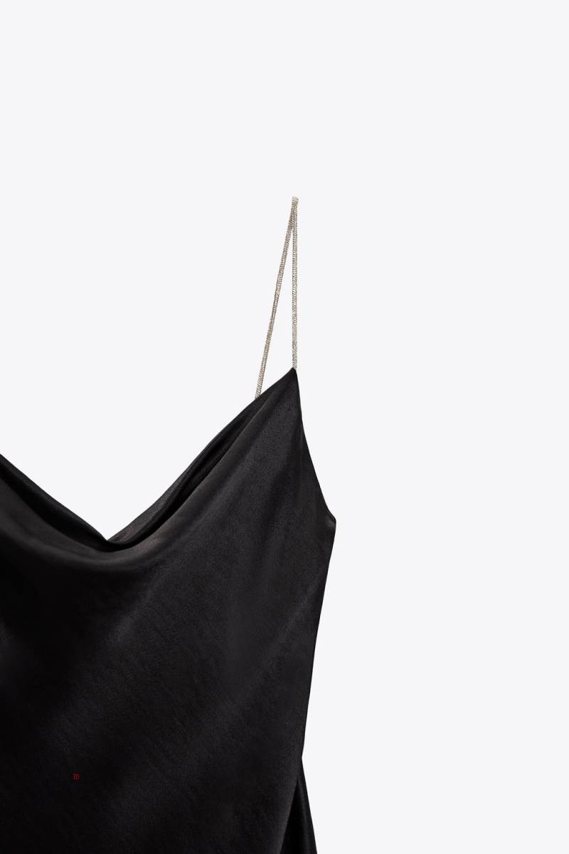 ZARA CAMISOLE WITH RHINESTONE STRAPS Klänning Dam Svarta | HARDI-9248