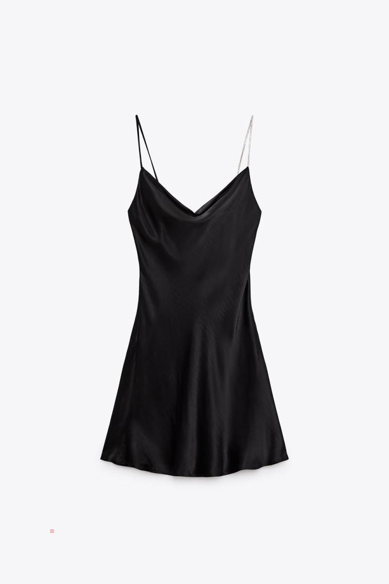 ZARA CAMISOLE WITH RHINESTONE STRAPS Klänning Dam Svarta | HARDI-9248