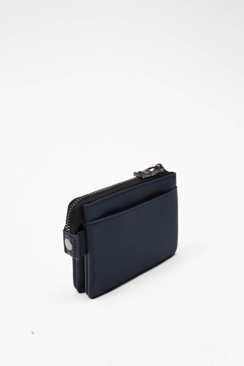 ZARA CARD HOLDER Plånbok Herr Marinblå Blå | OIUTK-3548