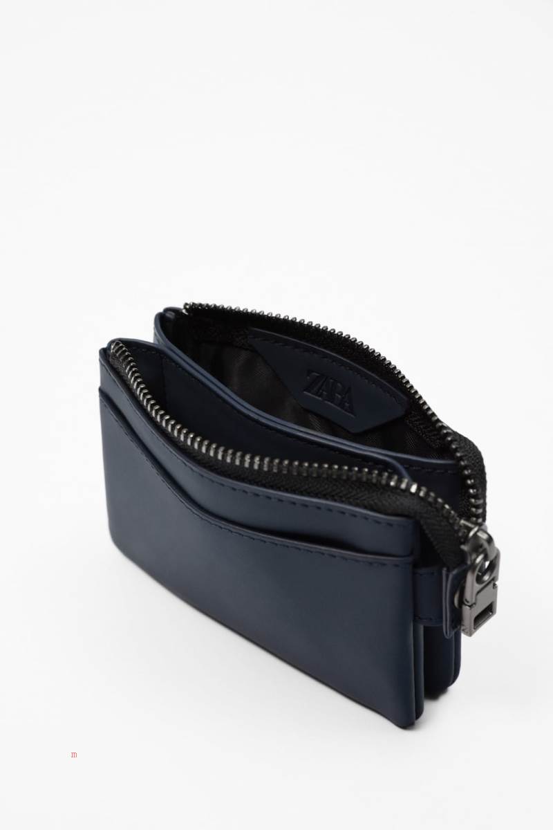 ZARA CARD HOLDER Plånbok Herr Marinblå Blå | OIUTK-3548