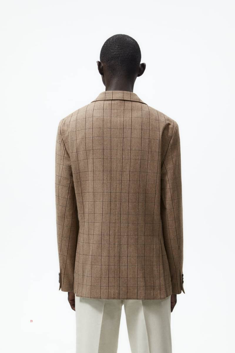 ZARA CHECKED TEXTURED Blazers Herr Mörkröda | UWNOC-9425
