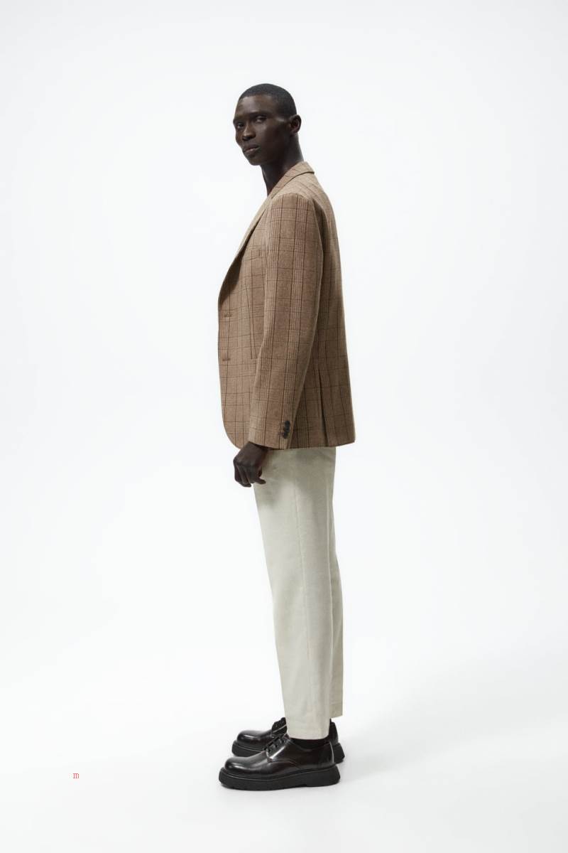 ZARA CHECKED TEXTURED Blazers Herr Mörkröda | UWNOC-9425