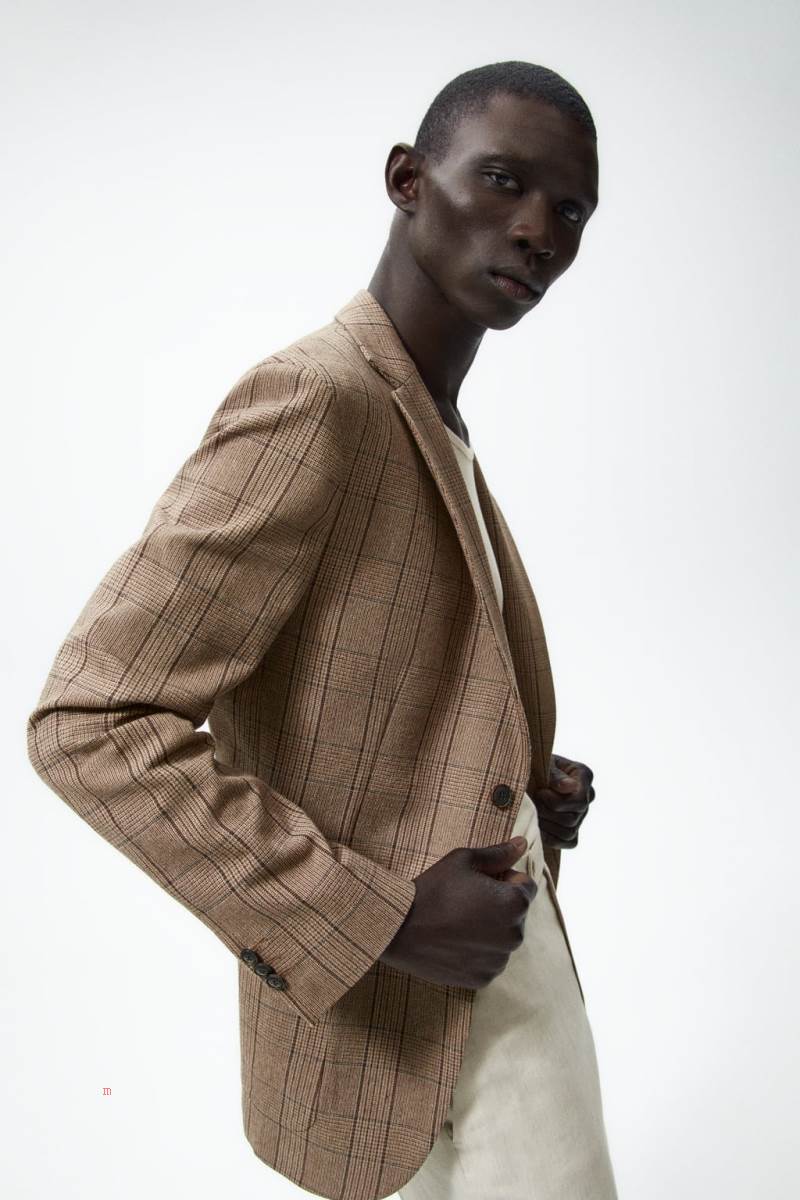 ZARA CHECKED TEXTURED Blazers Herr Mörkröda | UWNOC-9425