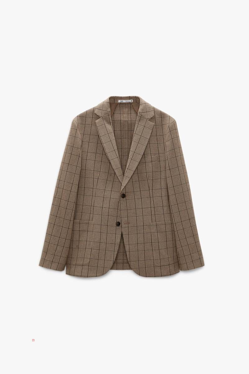 ZARA CHECKED TEXTURED Blazers Herr Mörkröda | UWNOC-9425