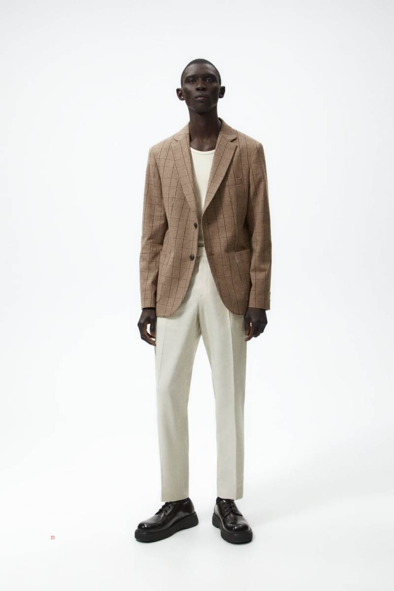 ZARA CHECKED TEXTURED Blazers Herr Mörkröda | UWNOC-9425