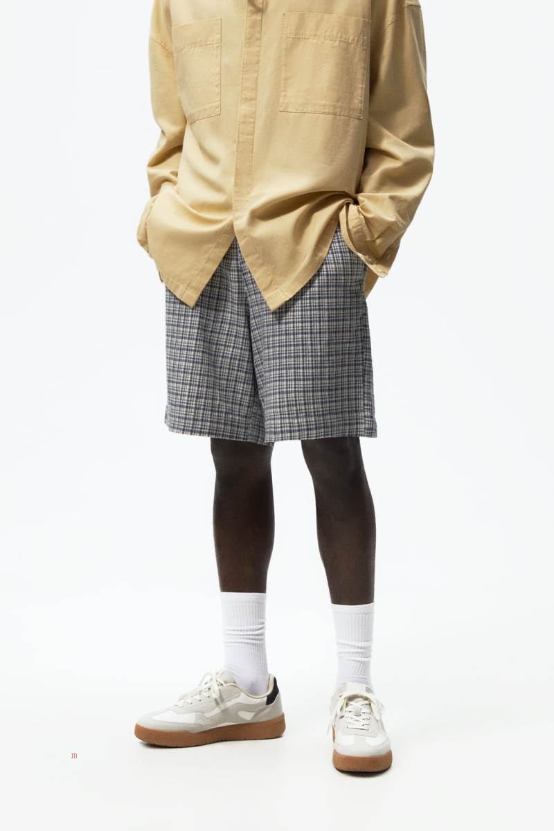 ZARA CHECK TEXTURED BERMUDA Shorts Herr Blå | HKPBN-1345