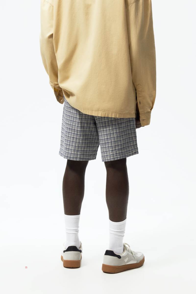 ZARA CHECK TEXTURED BERMUDA Shorts Herr Blå | HKPBN-1345