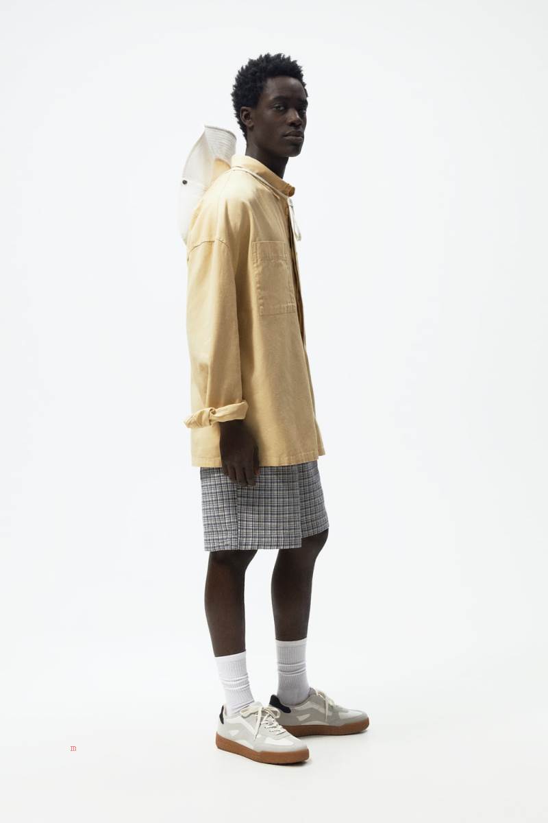 ZARA CHECK TEXTURED BERMUDA Shorts Herr Blå | HKPBN-1345