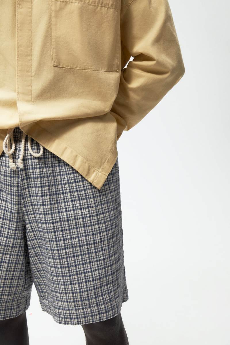 ZARA CHECK TEXTURED BERMUDA Shorts Herr Blå | HKPBN-1345