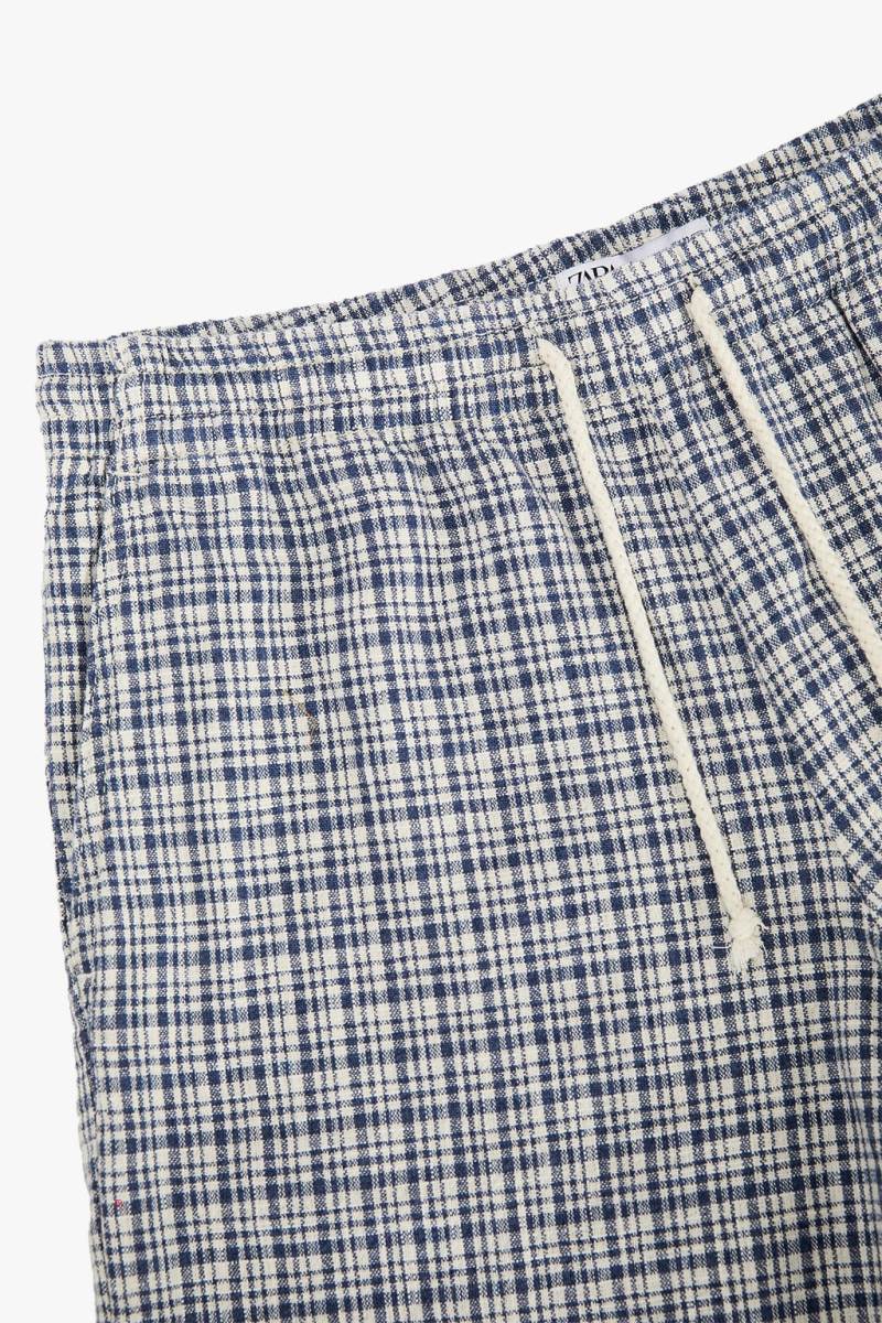 ZARA CHECK TEXTURED BERMUDA Shorts Herr Blå | HKPBN-1345