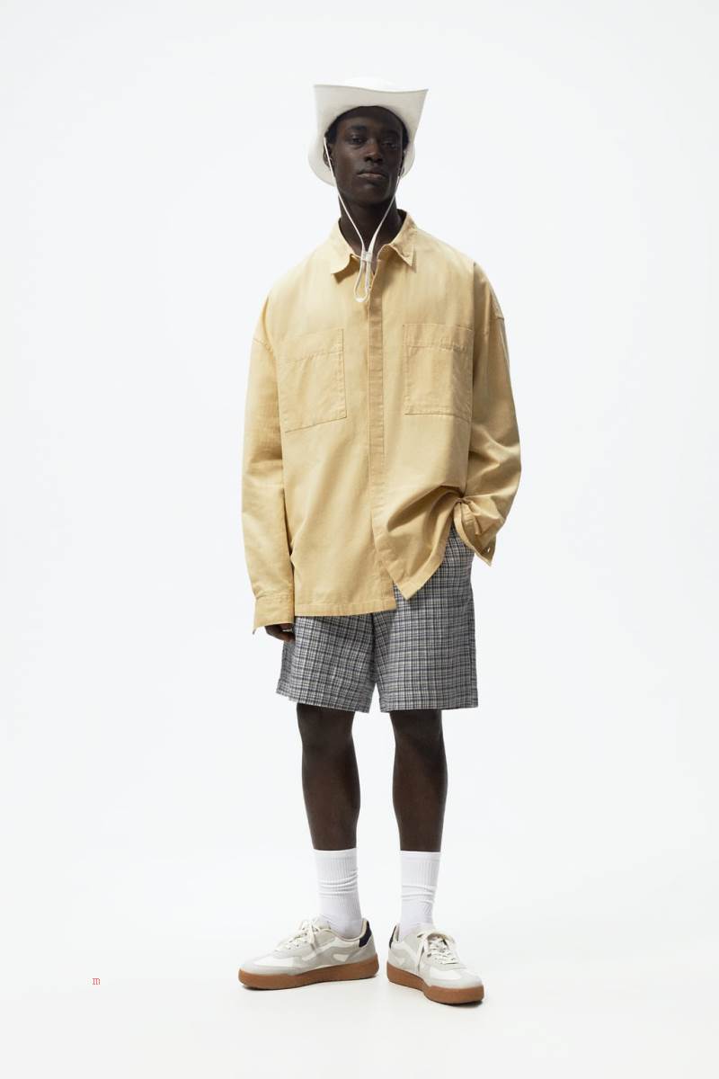 ZARA CHECK TEXTURED BERMUDA Shorts Herr Blå | HKPBN-1345