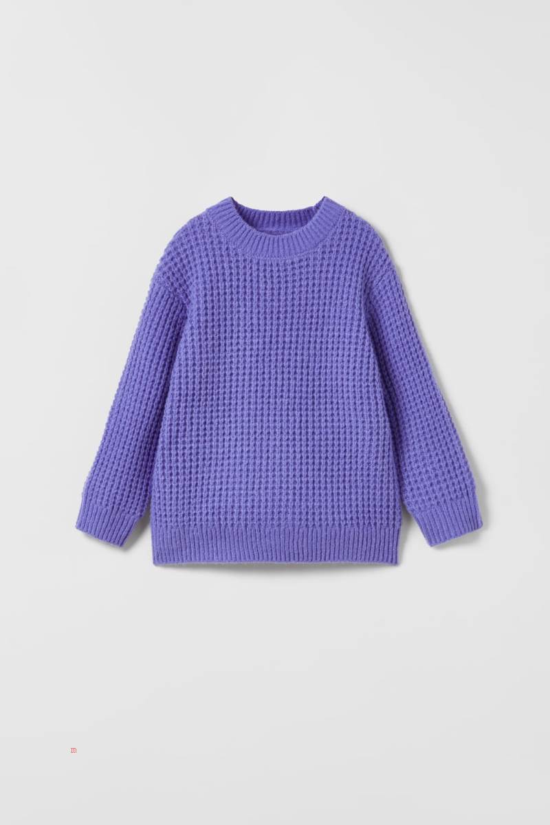 ZARA CHECK-TEXTURE KNIT Tröjor Tjej Blå | VDEYT-3784