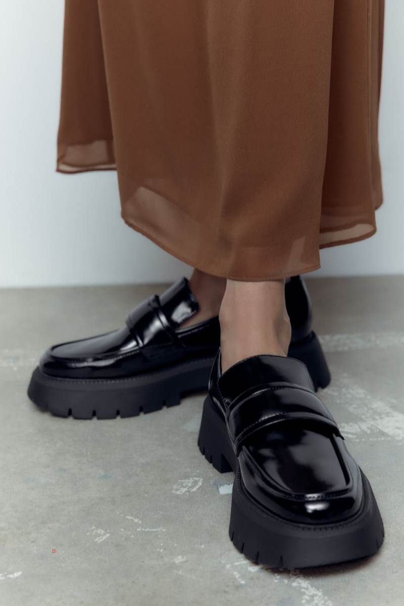 ZARA CHUNKY IN BLACK Loafers Dam Svarta | KINED-6930