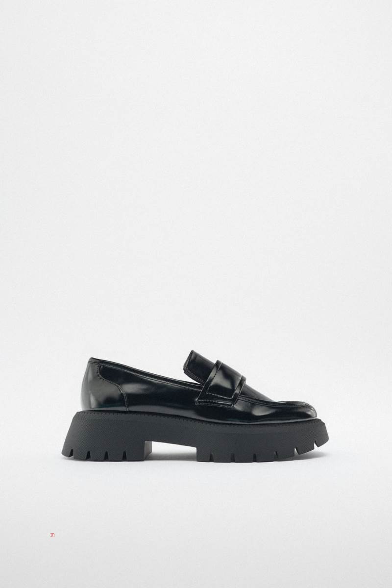 ZARA CHUNKY IN BLACK Loafers Dam Svarta | KINED-6930