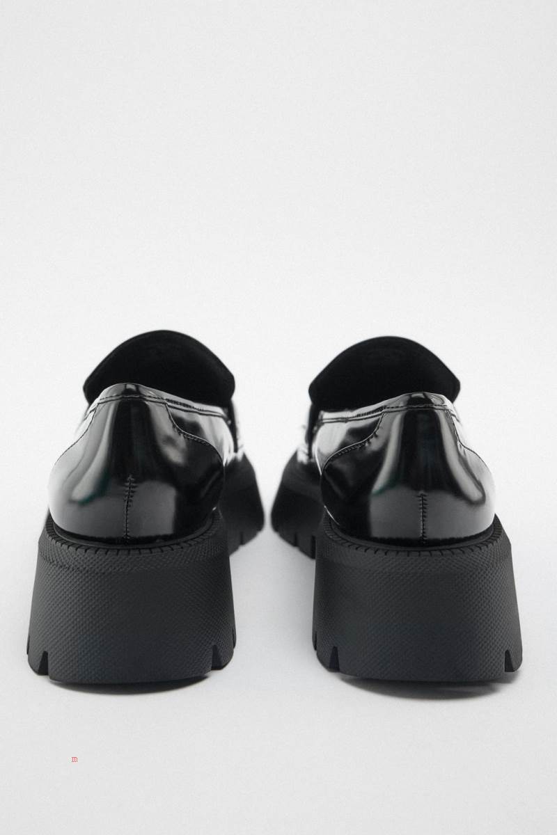 ZARA CHUNKY IN BLACK Loafers Dam Svarta | KINED-6930