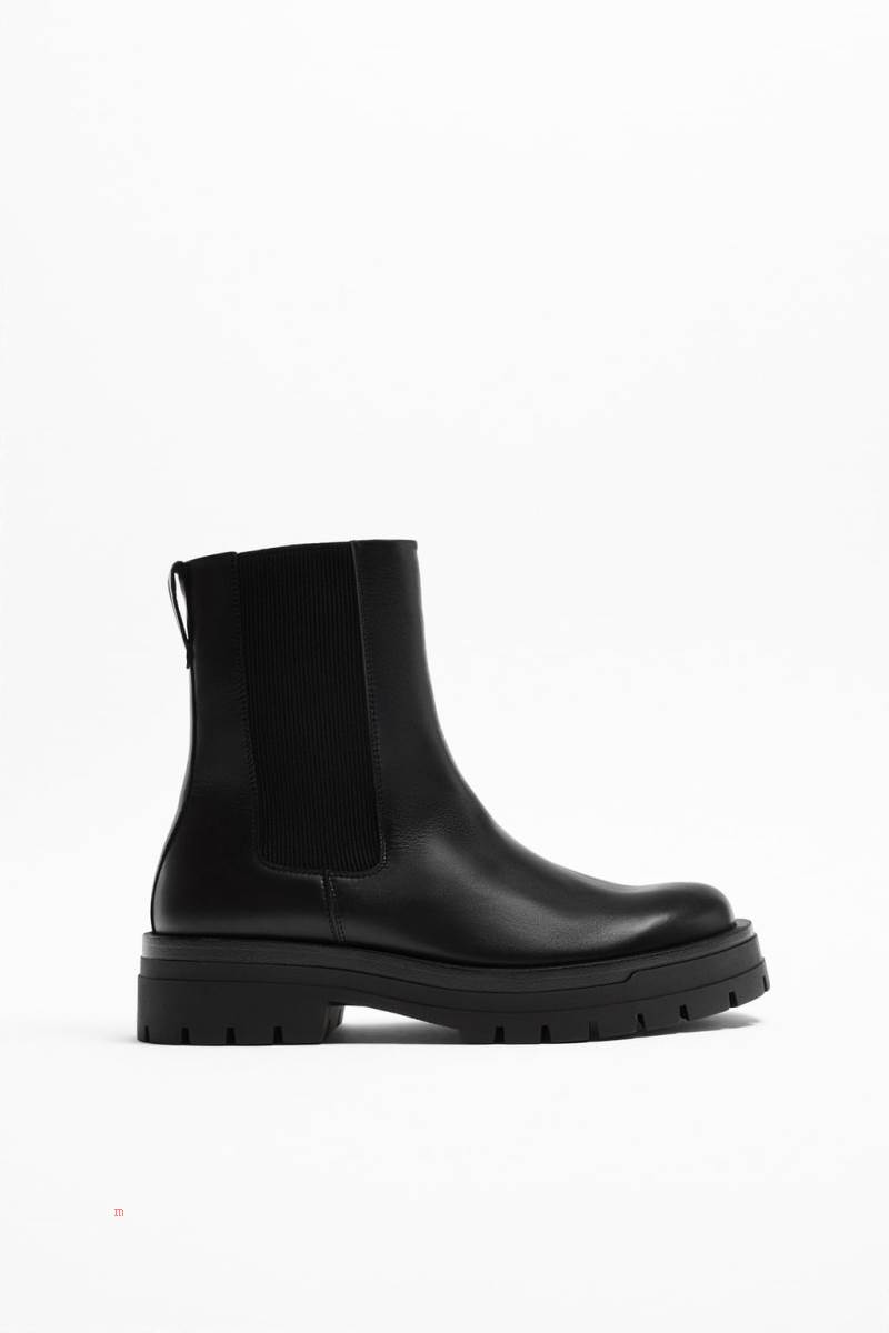 ZARA CHUNKY LEATHER BOOT Läderstövlar Herr Svarta | VNMCR-3895