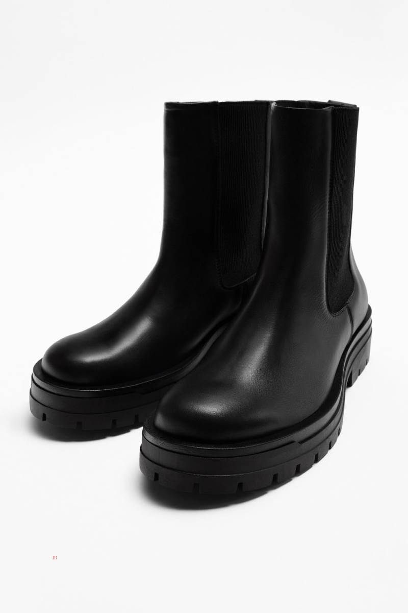 ZARA CHUNKY LEATHER BOOT Läderstövlar Herr Svarta | VNMCR-3895