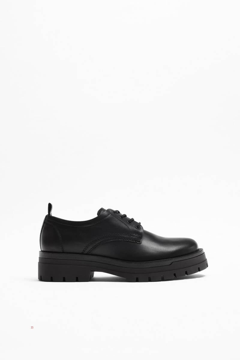 ZARA CHUNKY LEATHER Derbyskor Herr Svarta | WVRBD-2531