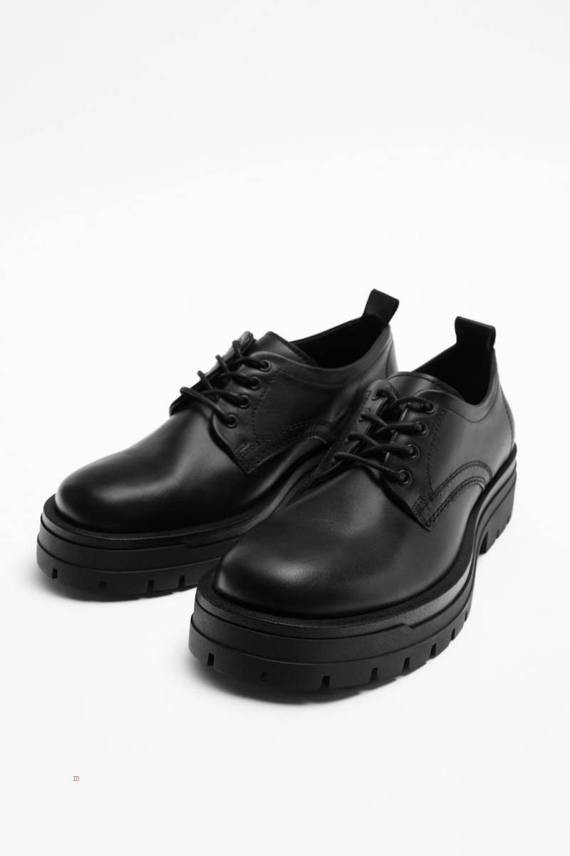 ZARA CHUNKY LEATHER Derbyskor Herr Svarta | WVRBD-2531
