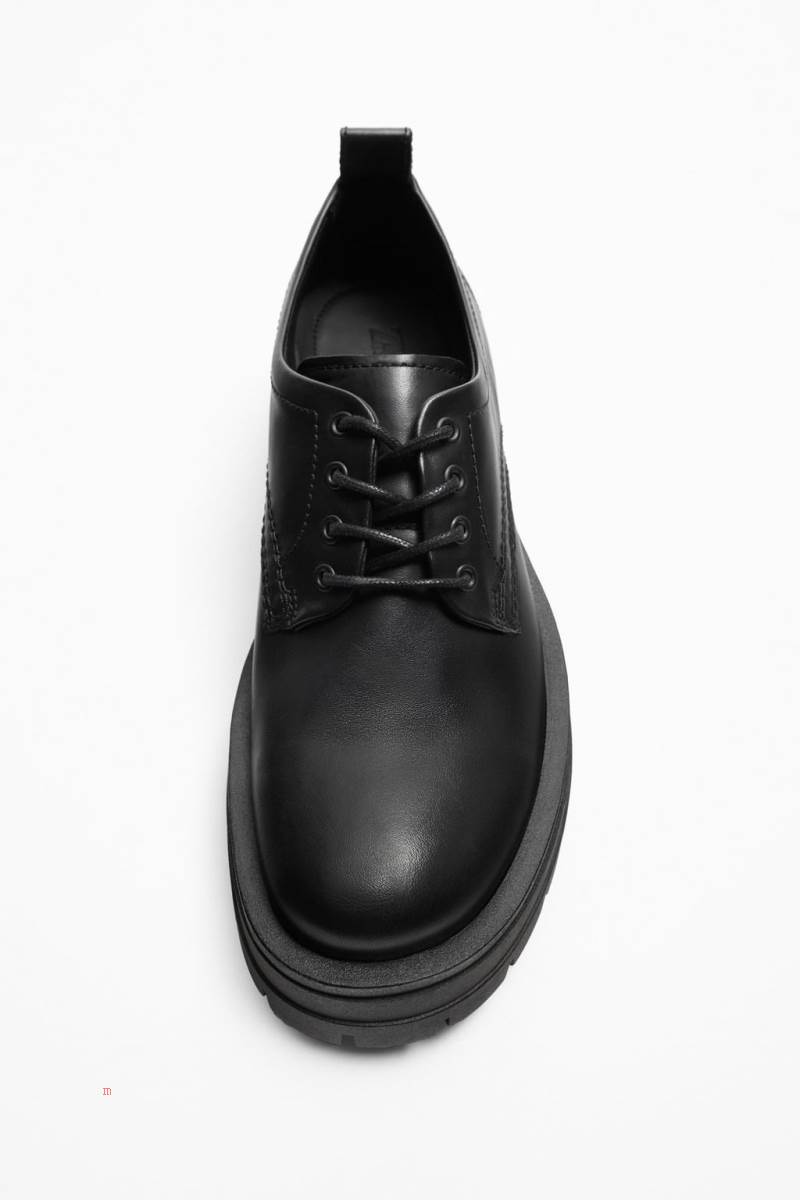 ZARA CHUNKY LEATHER Derbyskor Herr Svarta | WVRBD-2531