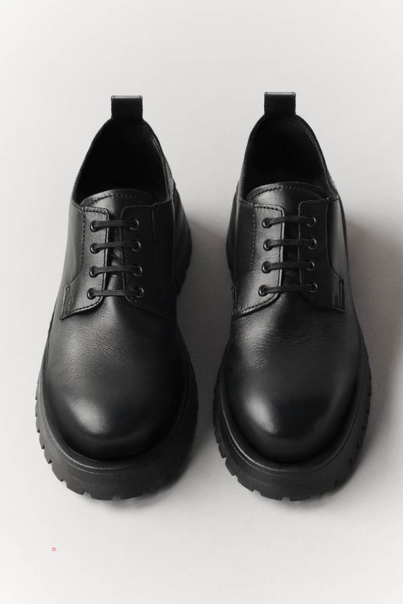 ZARA CHUNKY LEATHER Derbyskor Herr Svarta | WVRBD-2531