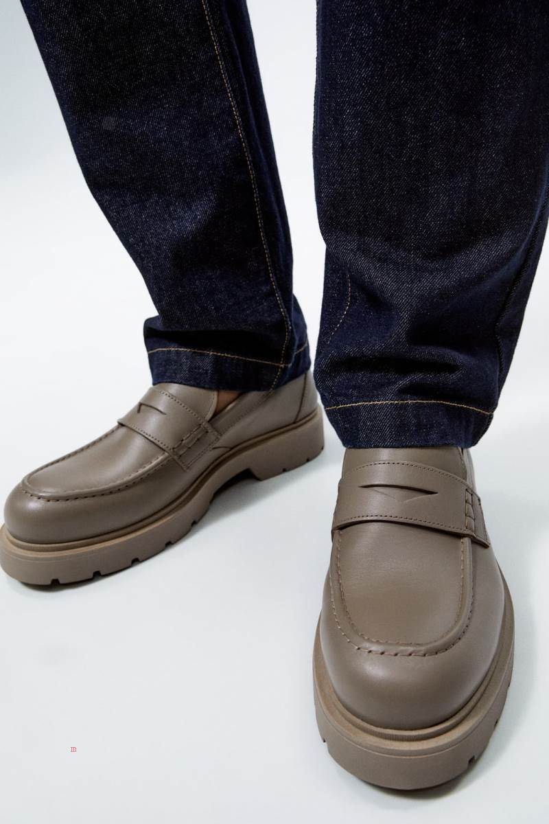 ZARA CHUNKY LEATHER Loafers Herr Vita | FQTWL-1359