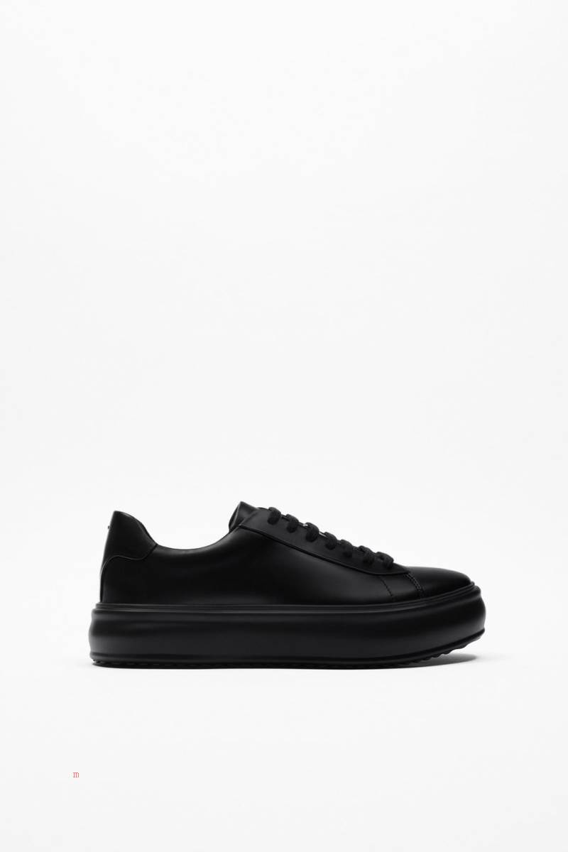 ZARA CHUNKY LEATHER Träningsskor Herr Svarta | TSOPJ-3940
