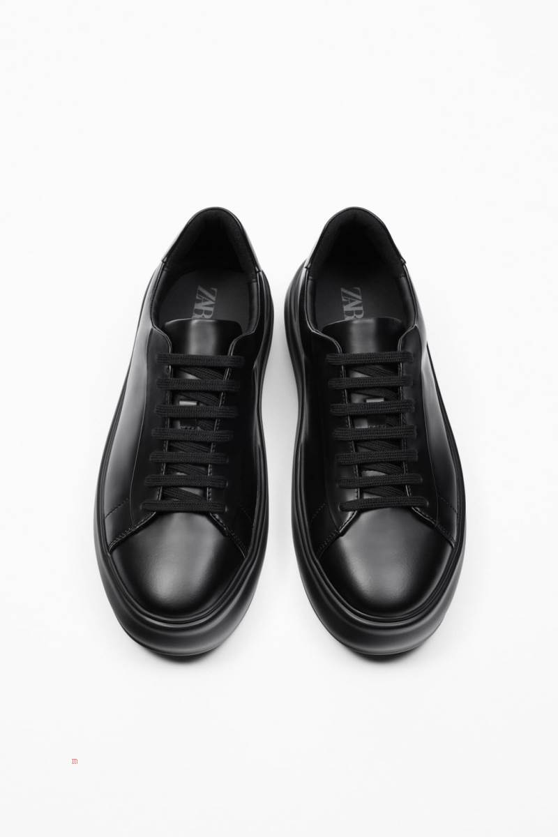 ZARA CHUNKY LEATHER Träningsskor Herr Svarta | TSOPJ-3940