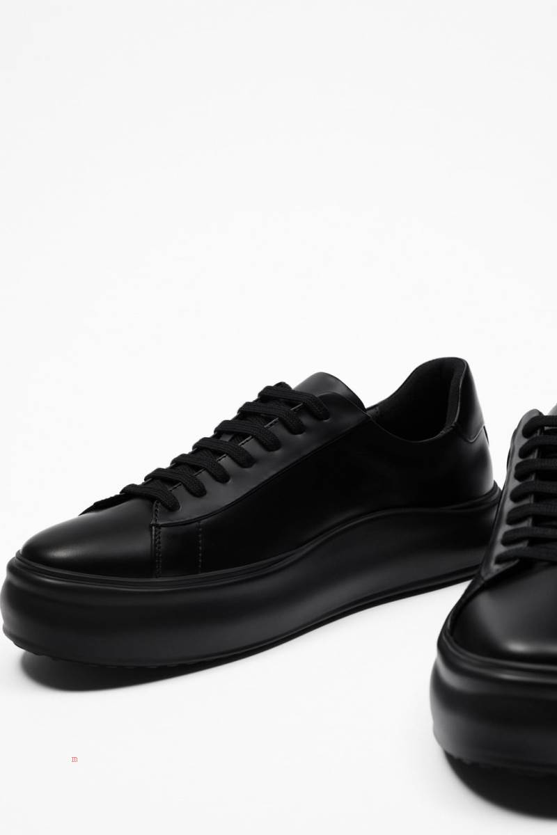 ZARA CHUNKY LEATHER Träningsskor Herr Svarta | TSOPJ-3940