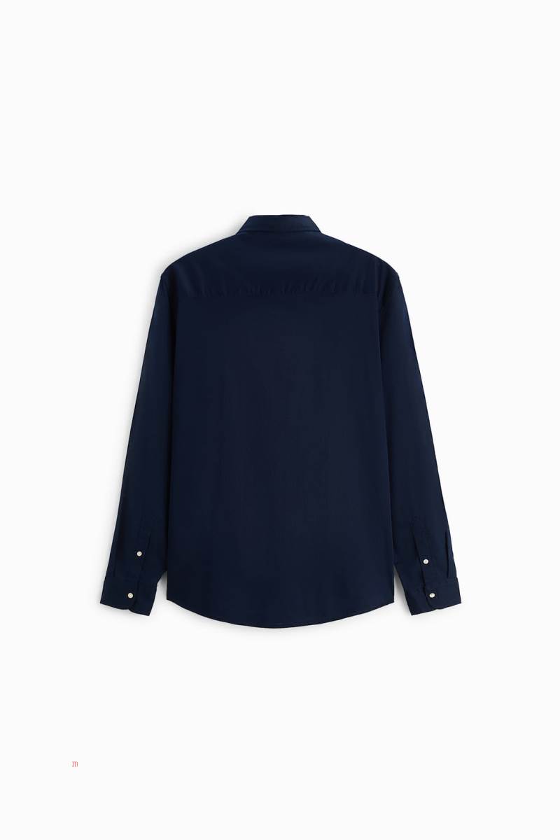 ZARA COLOURED COTTON Skjorta Herr Marinblå Blå | DHMYP-9201