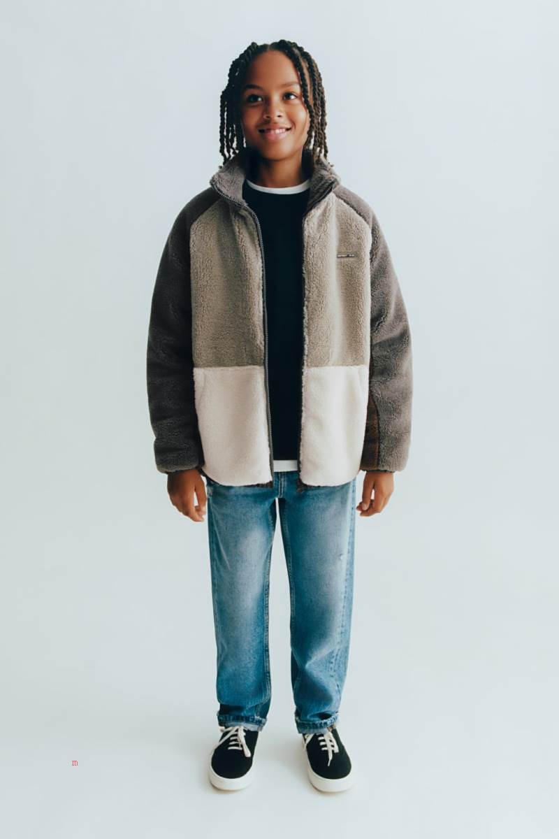 ZARA COLOUR BLOCK FAUX SHEARLING Jacka Pojke Bruna | OFUMQ-1276