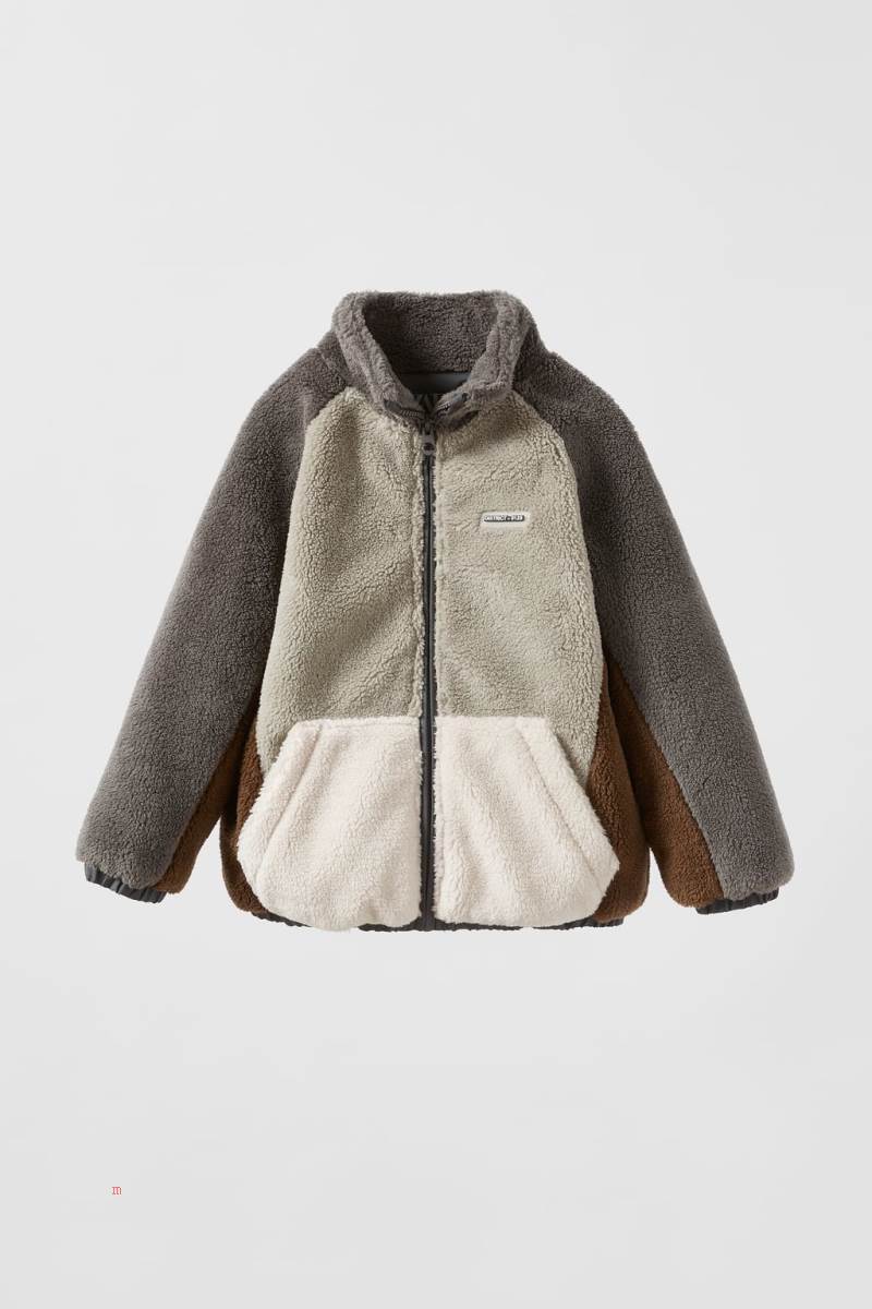 ZARA COLOUR BLOCK FAUX SHEARLING Jacka Pojke Bruna | OFUMQ-1276