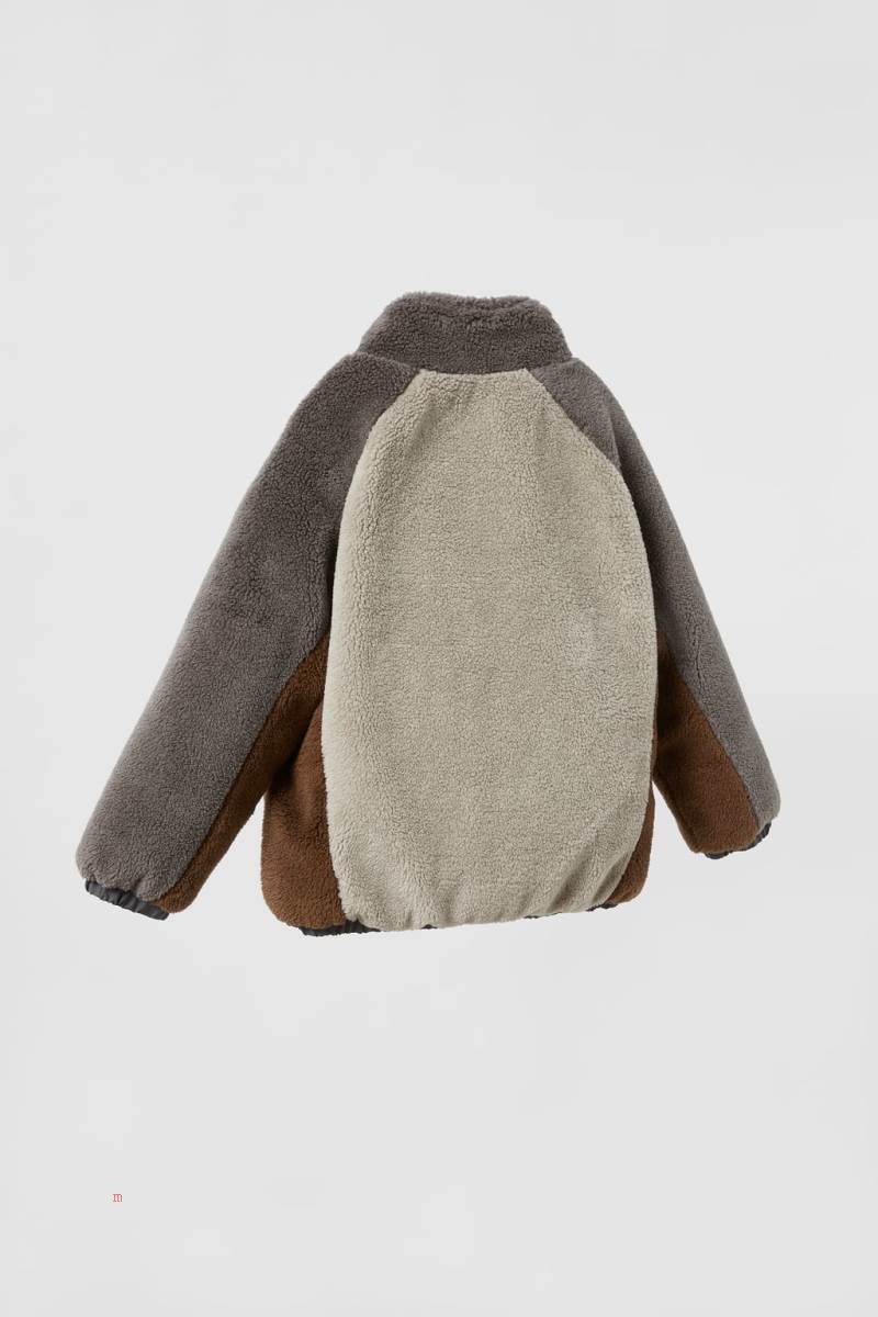 ZARA COLOUR BLOCK FAUX SHEARLING Jacka Pojke Bruna | OFUMQ-1276
