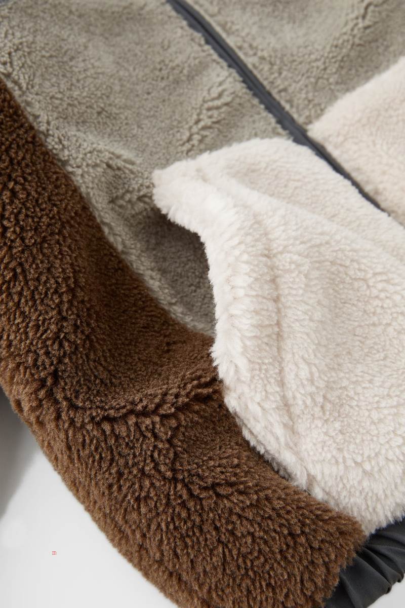 ZARA COLOUR BLOCK FAUX SHEARLING Jacka Pojke Bruna | OFUMQ-1276