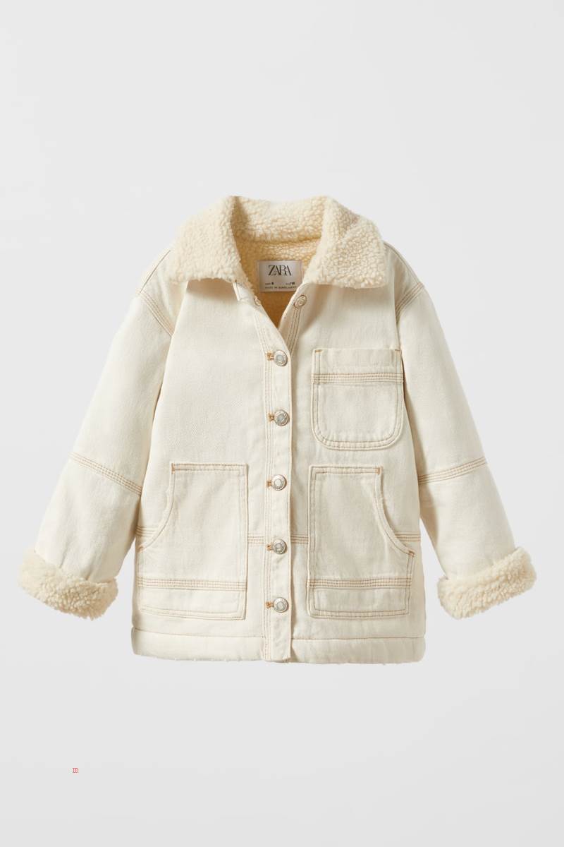 ZARA COMBINED FAUX SHEARLING Jacka Tjej Grå Vita | FEDBZ-4573