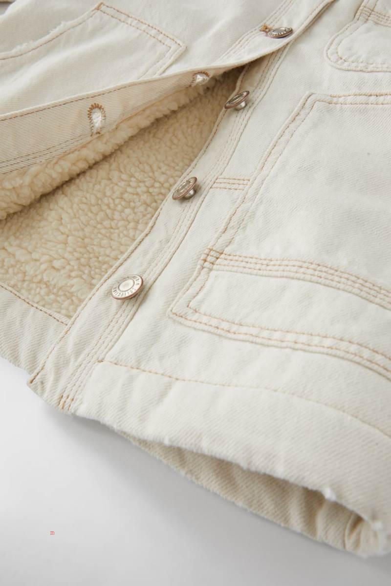 ZARA COMBINED FAUX SHEARLING Jacka Tjej Grå Vita | FEDBZ-4573
