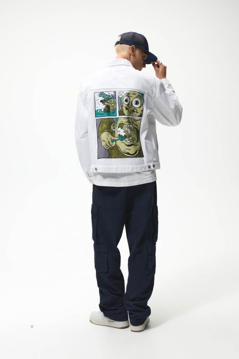 ZARA COMIC PRINT Jeansjacka Herr Vita | JOIGR-6713