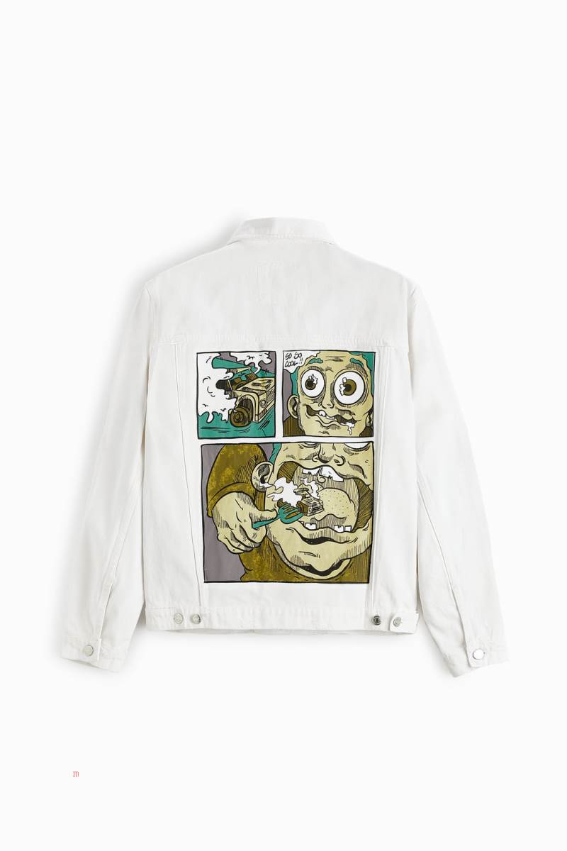ZARA COMIC PRINT Jeansjacka Herr Vita | JOIGR-6713