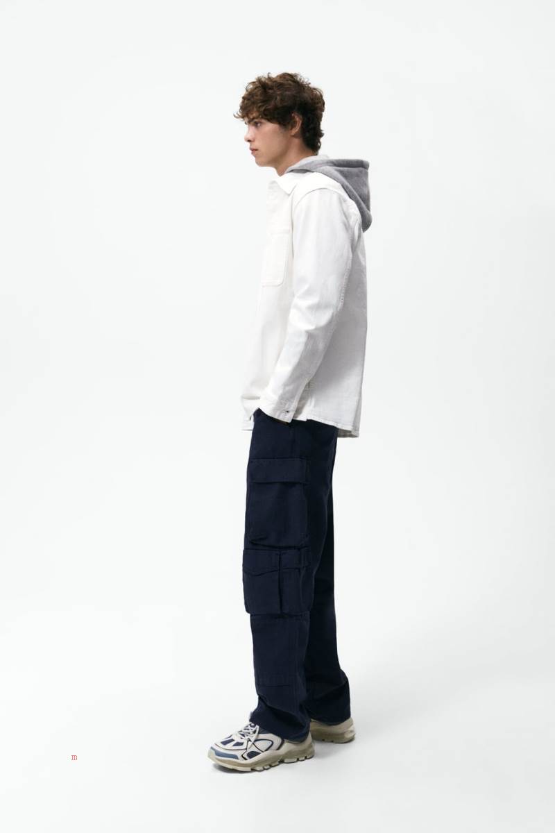 ZARA CONTRASTING HOOD Övertröja Herr Vita | GKNCO-4639