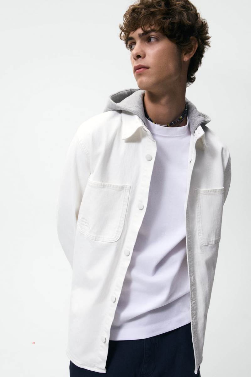 ZARA CONTRASTING HOOD Övertröja Herr Vita | GKNCO-4639
