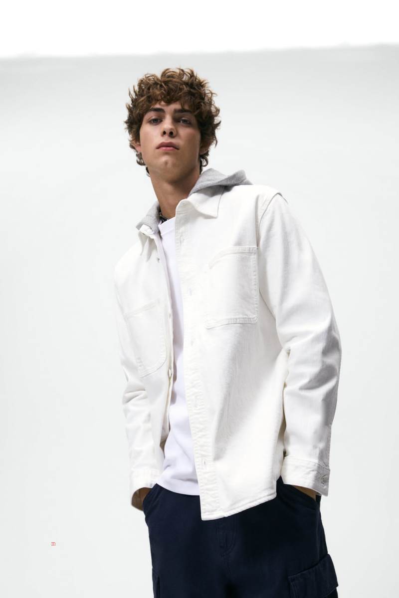ZARA CONTRASTING HOOD Övertröja Herr Vita | GKNCO-4639